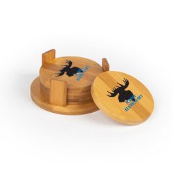 Mason Elementary Round Bamboo Coaster Set of 4 with holder