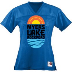 Alternative view of Myers Lake Ladies Junior Fit Replica Football Tee