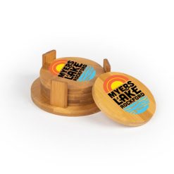 Myers Lake Round Bamboo Coaster Set of 4 with holder