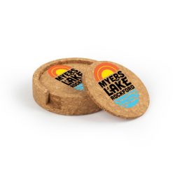 Myers Lake Circular Cork Coaster Set of 4 with holder