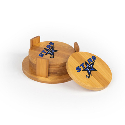 Stars Round Bamboo Coaster Set of 4 with holder