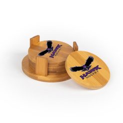 Alternative view of Hawk Hockey Round Bamboo Coaster Set of 4 with holder