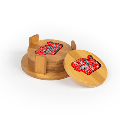 Sledwings Round Bamboo Coaster Set of 4 with holder - Image 2