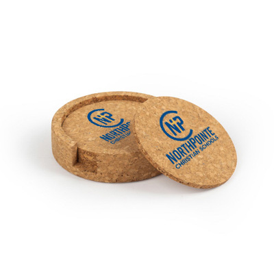Northpointe Christian Circular Cork Coaster Set of 4 with holder