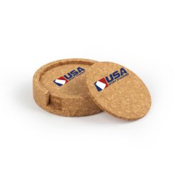 USA SS Circular Cork Coaster Set of 4 with holder