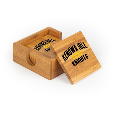 KH Hockey Square Bamboo Coaster Set of 4 with holder