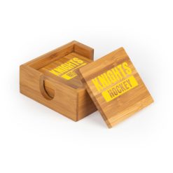 Alternative view of KH Hockey Square Bamboo Coaster Set of 4 with holder