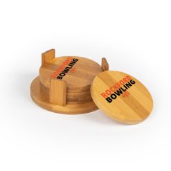 Alternative view of Rockford Bowling Round Bamboo Coaster Set of 4 with holder