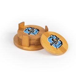 Alternative view of GR Christian lacrosse Round Bamboo Coaster Set of 4 with holder