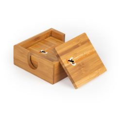 MFB Hand Cycling Square Bamboo Coaster Set of 4 with holder