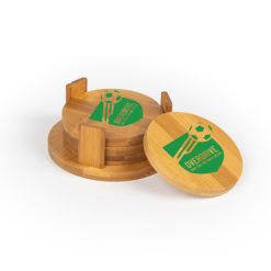 MFB Power Soccer Club Round Bamboo Coaster Set of 4 with holder