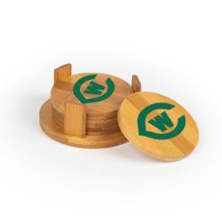 West Catholic Round Bamboo Coaster Set of 4 with holder