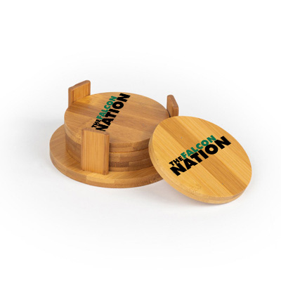 West Catholic Round Bamboo Coaster Set of 4 with holder - Image 3