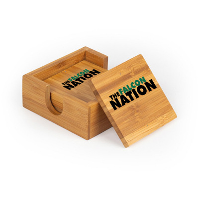 West Catholic Square Bamboo Coaster Set of 4 with holder