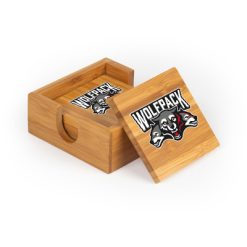 Alternative view of Wolf Pack Hockey Square Bamboo Coaster Set of 4 with holder