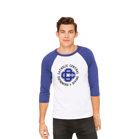 CC Women's Swim & Dive Unisex 3/4 Sleeve Baseball Tee - Image 3