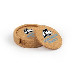 Alternative view of FHN Trails Circular Cork Coaster Set of 4 with holder