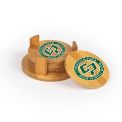 Alternative view of CP Band Round Bamboo Coaster Set of 4 with holder