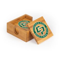 Alternative view of CP Band Square Bamboo Coaster Set of 4 with holder