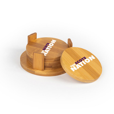 Caledonia Round Bamboo Coaster Set of 4 with holder - Image 2
