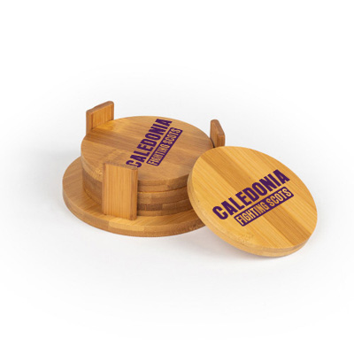 Caledonia Round Bamboo Coaster Set of 4 with holder - Image 3