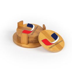 Utility Round Bamboo Coaster Set of 4 with holder