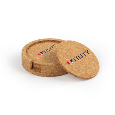 Utility Circular Cork Coaster Set of 4 with holder - Image 2