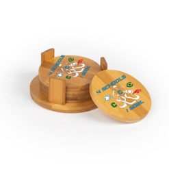 Alternative view of GRCCH Round Bamboo Coaster Set of 4 with holder