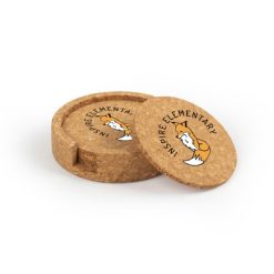 Inspire Elementary Circular Cork Coaster Set of 4 with holder