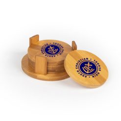 Alternative view of South Christian Round Bamboo Coaster Set of 4 with holder