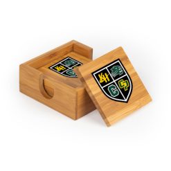 KJCC Youth Lacrosse Square Bamboo Coaster Set of 4 with holder