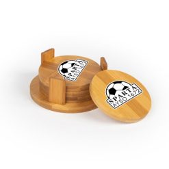 Sparta AYSO Round Bamboo Coaster Set of 4 with holder