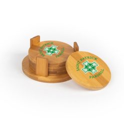 Alternative view of Saint Patrick Parnell Round Bamboo Coaster Set of 4 with holder