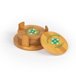 Saint Patrick Parnell Round Bamboo Coaster Set of 4 with holder