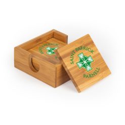 Saint Patrick Parnell Square Bamboo Coaster Set of 4 with holder