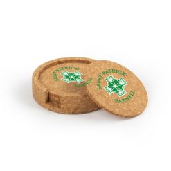 Saint Patrick Parnell Circular Cork Coaster Set of 4 with holder