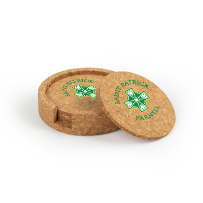 Saint Patrick Parnell Circular Cork Coaster Set of 4 with holder - Image 2