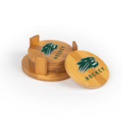 Alternative view of Jenison Hockey Round Bamboo Coaster Set of 4 with holder