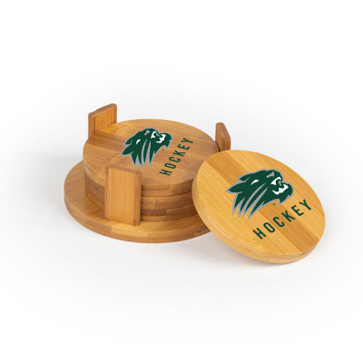 Jenison Hockey Round Bamboo Coaster Set of 4 with holder - Image 2