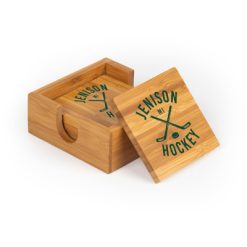Alternative view of Jenison Hockey Square Bamboo Coaster Set of 4 with holder