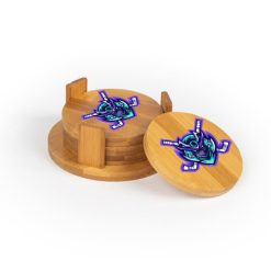 Alternative view of Ronin Hockey Round Bamboo Coaster Set of 4 with holder