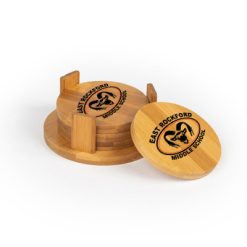 Alternative view of ERMS Round Bamboo Coaster Set of 4 with holder
