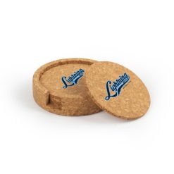 Alternative view of Lightning Bolts Circular Cork Coaster Set of 4 with holder