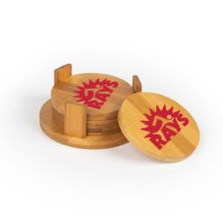Alternative view of RAYS Round Bamboo Coaster Set of 4 with holder