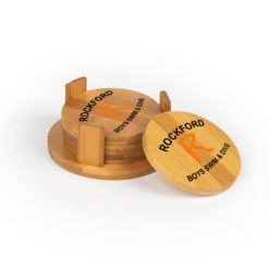 Rockford Boys S&D Round Bamboo Coaster Set of 4 with holder